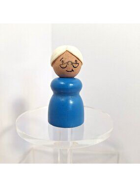 Wooden Head Body Grandma Blue Plastic White Hair Vintage Little People